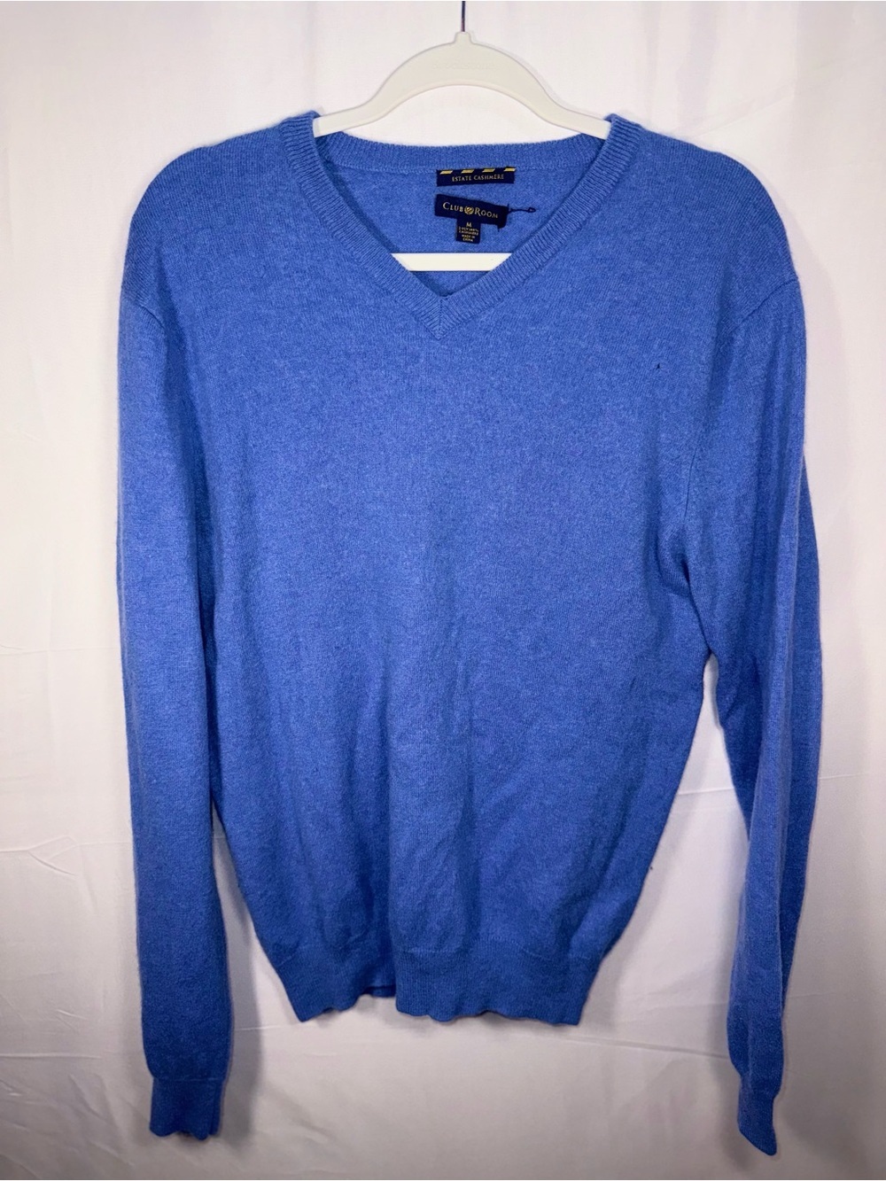 Club Room Estate Cashmere Men Classic V-Neck Blue Sweater Pullover Size Medium